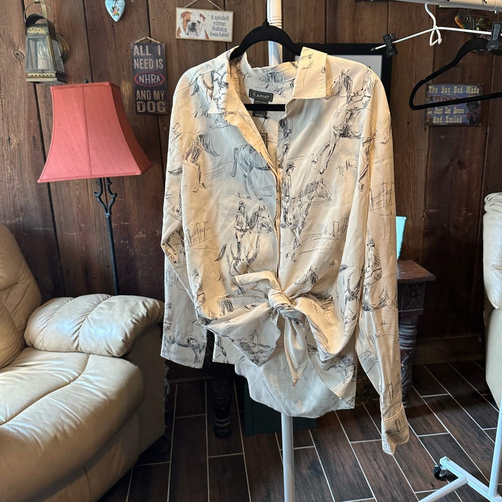 Ariat Cream and Black Equestrian Print Blouse